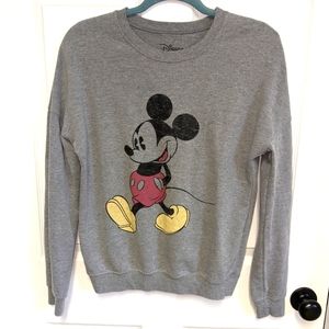 Disney Mickey Mouse Gray Sweatshirt Crew Neck Ladies Small EUC
